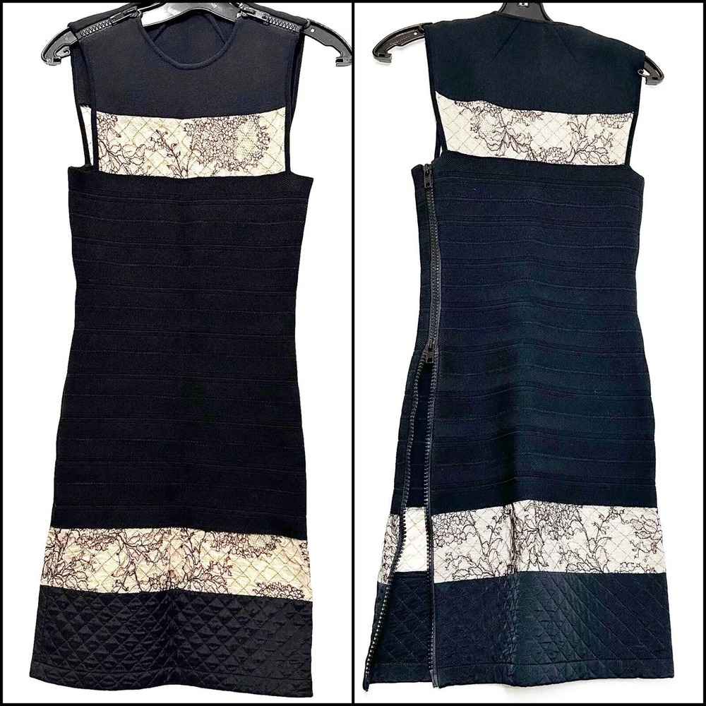 Alessandro Dell'Acqua Zipped Sleeveless LBD Dress XS Black Glam Stretch Bodycon